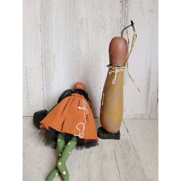 Vintage doll pumpkin jack of lantern primitive set Halloween gourd fall decor fi - Picture 6 of 7